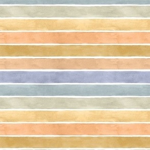 Summer Beach Sunrise Watercolor Broad Stripes Horizontal - Small Scale -  Blue Orange Yellow Beach Colors Pastels