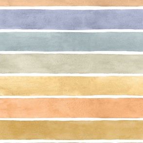 Summer Beach Sunrise Watercolor Broad Stripes Horizontal - Large Scale -  Blue Orange Yellow Beach Colors Gender Neutral Pastels