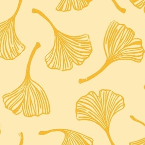 Block Print Ginkgo Leaves Saffron Gold by Angel Gerardo - Large Scale