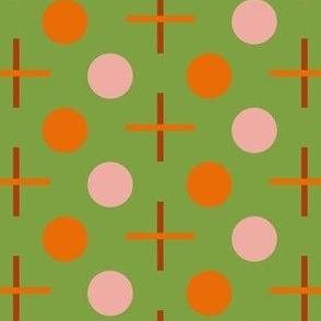 Dots and crosses / green background