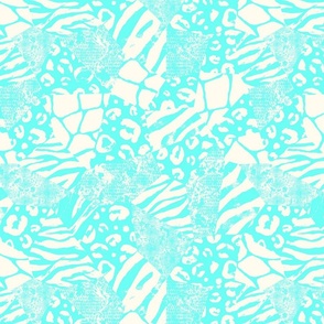 Animal prints in patchwork style. Turquoise and white colored.
