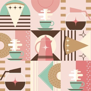 Retro Geo Coffee Break / Geometric / Food Dessert / Pie Donuts / Pink Green / Large