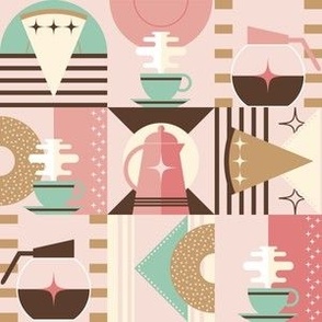 Retro Geo Coffee Break / Geometric / Food Dessert / Pie Donuts / Pink Green / Small