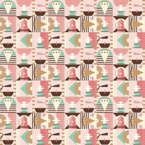 Retro Geo Coffee Break / Geometric / Food Dessert / Pie Donuts / Pink Green / Small