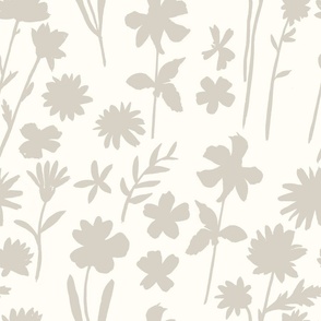 Bold Minimalism Floral Field-Warm Grey Flowers on Cream