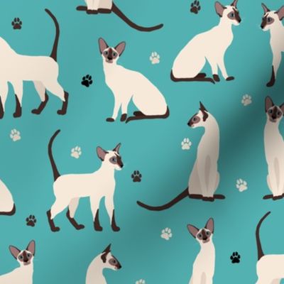 Siamese Cat and Paw Elegant Cats Teal Blue