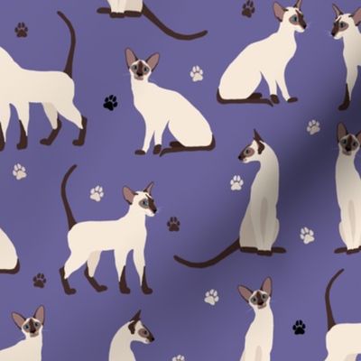 Siamese Cat and Paw Elegant Cats Purple