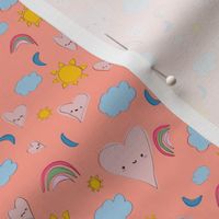 Kawaii Hearts and Rainbows - peach - medium