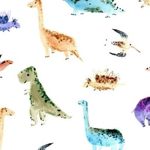 Larger scale dino world - watercolor cute smiling dinosaurs a891-2