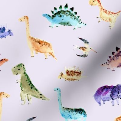 dino world on violet - watercolor cute smiling dinosaurs a891-3