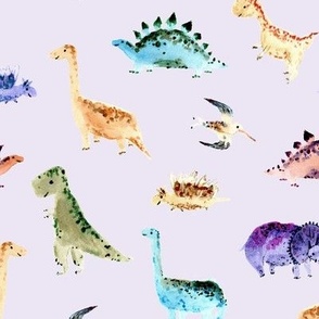 dino world on violet - watercolor cute smiling dinosaurs a891-3
