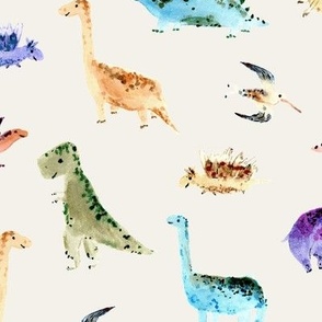dino world on cream - watercolor cute smiling dinosaurs a891-5
