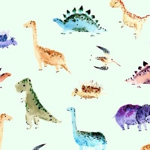 dino world on green - watercolor cute smiling dinosaurs a891-6