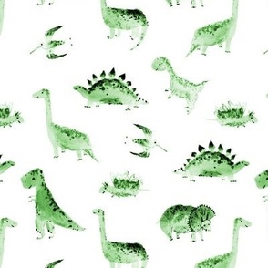 Green dino world - watercolor cute smiling dinosaurs a891-8