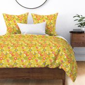 70s Floral With Mustard Background