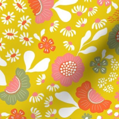 70s Floral With Mustard Background