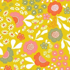 70s Floral With Mustard Background