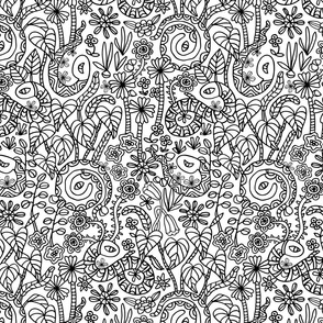 Coloring Book Garden Snakes Doodle Floral Botanical Line Drawing in Black and White - SMALL Scale - UnBlink Studio by Jackie Tahara