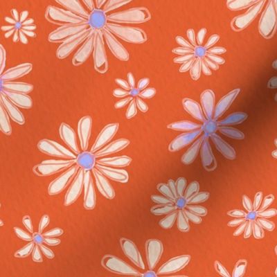 (L) Watercolour Summer Daisies on Coral