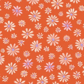 (L) Watercolour Summer Daisies on Coral