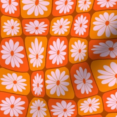 Trippy Checkered Daisies | Orange Retro