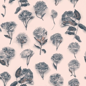 Roses and Leaves - Pink and Gray