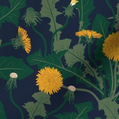 Medium Art Nouveau Dandelion Meadow with Midnight Blue Background