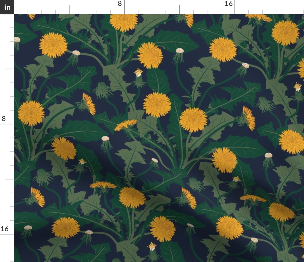 Medium Art Nouveau Dandelion Meadow with Midnight Blue Background