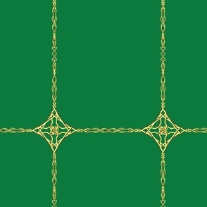 Twisted Golden Chains Grid on Emerald Green
