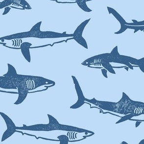 Sharks Block Print Blues by Angel Gerardo - Large Scale