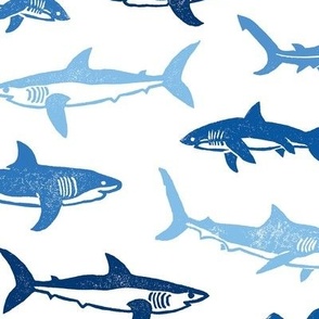 Sharks Block Print Ocean Blues by Angel Gerardo - Large Scale