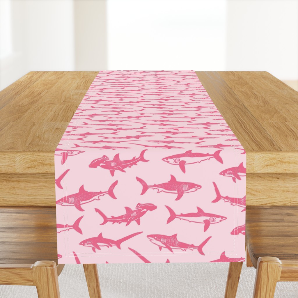 Sharks Block Print Bubble Gum Pink by Angel Gerardo - Large Scale