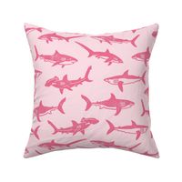 Sharks Block Print Bubble Gum Pink by Angel Gerardo - Large Scale