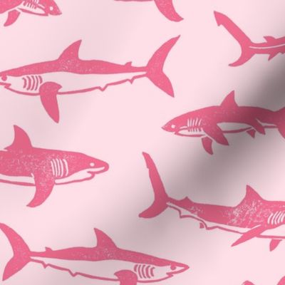 Sharks Block Print Bubble Gum Pink by Angel Gerardo - Large Scale