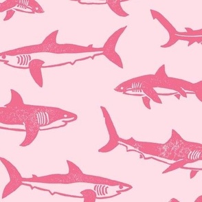 Sharks Block Print Bubble Gum Pink by Angel Gerardo - Large Scale
