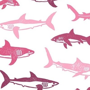 Sharks Block Print Pinks by Angel Gerardo - Large Scale