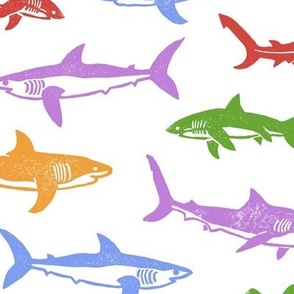 Sharks Block Print Rainbow by Angel Gerardo - Large Scale