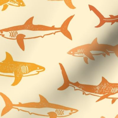 Sharks Block Print Sunset Golds by Angel Gerardo - Large Scale