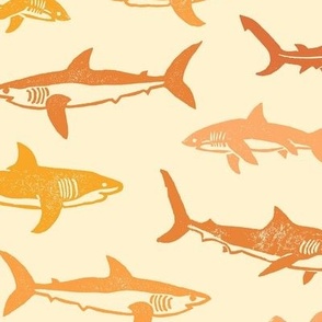 Sharks Block Print Sunset Golds by Angel Gerardo - Large Scale