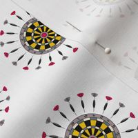 Game Night - Dartboard with Darts - Yellow and Black on a White (unprinted) Background