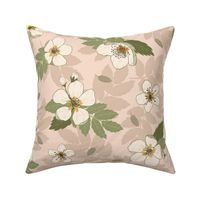 Apple blossoms cream on taupe, large size