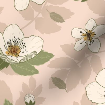 Apple blossoms cream on taupe, large size