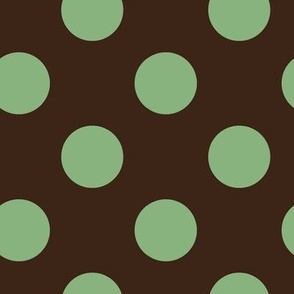 Chocolate Brown and Pale Teal Green classic polka dots, large scale for home decor, cotton duvet covers, minimalist curtains, kids apparel, pet accessories