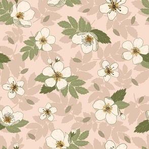 Apple blossoms cream on taupe, small size