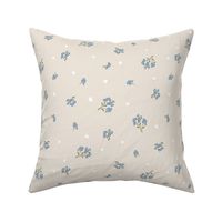 Forget me not and hearts on beige, dainty wildflowers