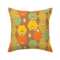 'The 70's Pods' Block Print 1a- Retro Style - © 2022 Vanessa Peutherer - 1970s Geo Autumn -  Throw Pillows SDC 2022 - Vanessa Peutherer