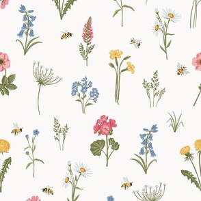 Sweet wildflowers, hand painted botanicals on white, 