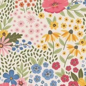 Wildflowers, colorful modern floral illustration, medium size, main color palette