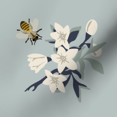 Bee And Flowers 1 - Light Blue - Photo Tile