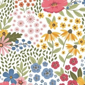 Wildflowers, colorful modern florals on white, medium size